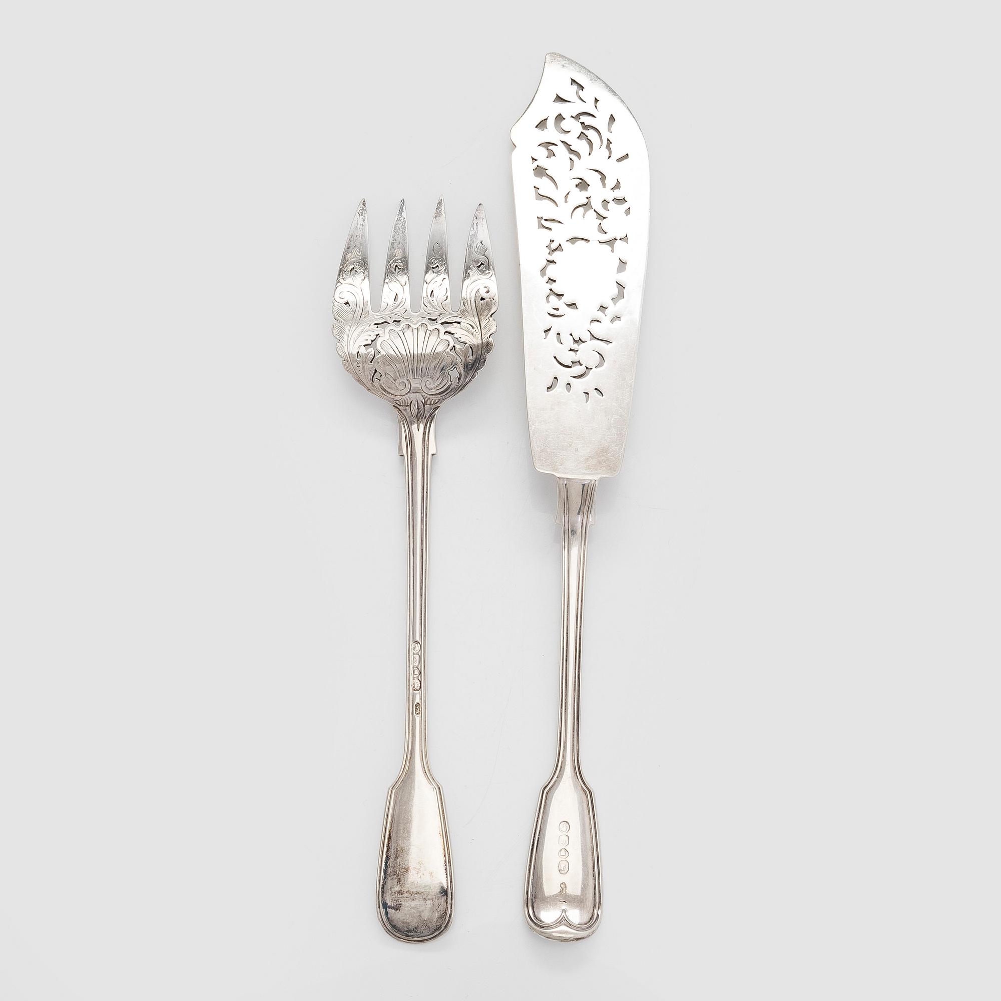 Fiskserveringsbestick, sterlingsilver, London England 1862.