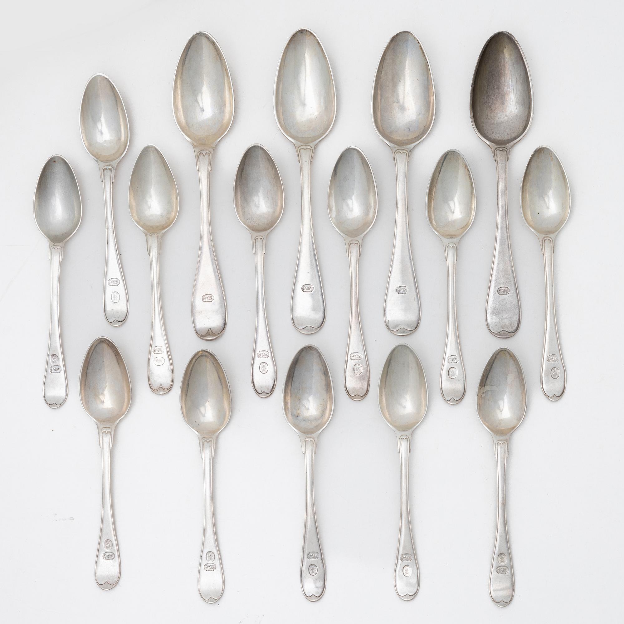 Skedar, 16 st, silver, Sverige, 1700-1800-tal.