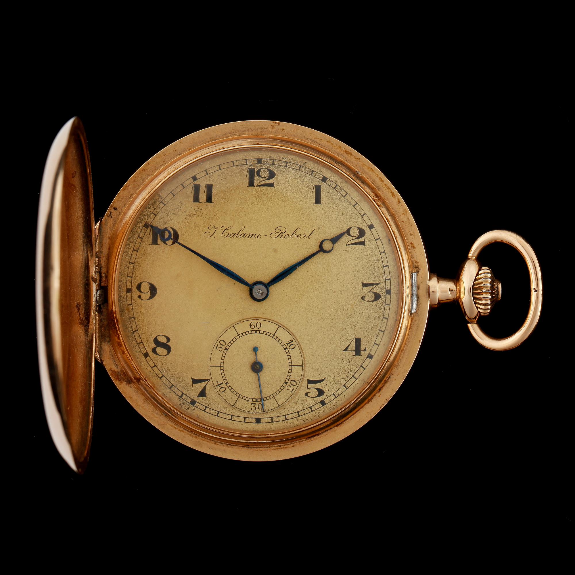 FICKUR, herr, savonett, 14k guld, J. Calame Robert, 1900-talets mitt. Vikt 68g.