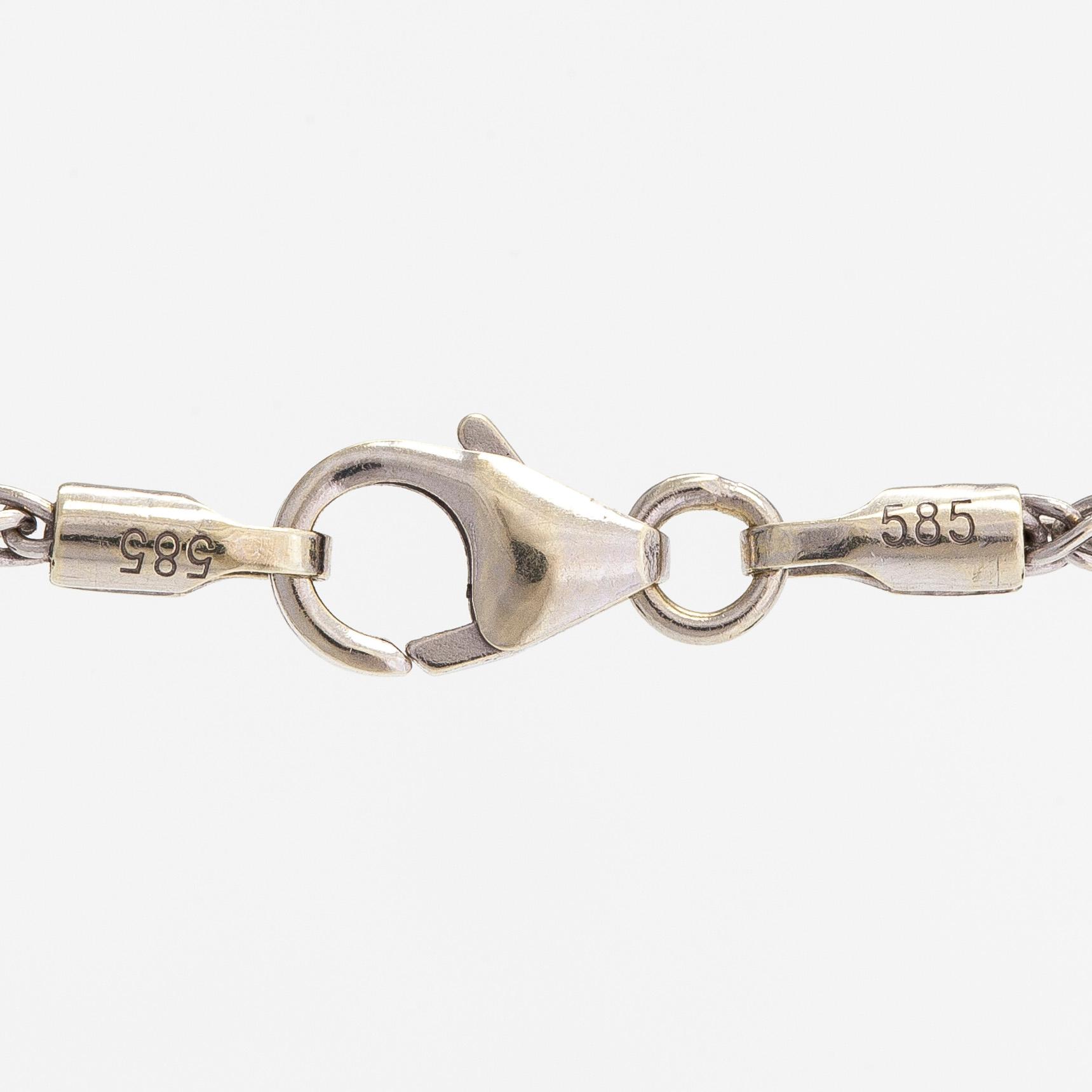 Necklace/pendant, cross, 14K white gold with diamonds totalling approx. 0.25 ct. Finnish hallmarks.