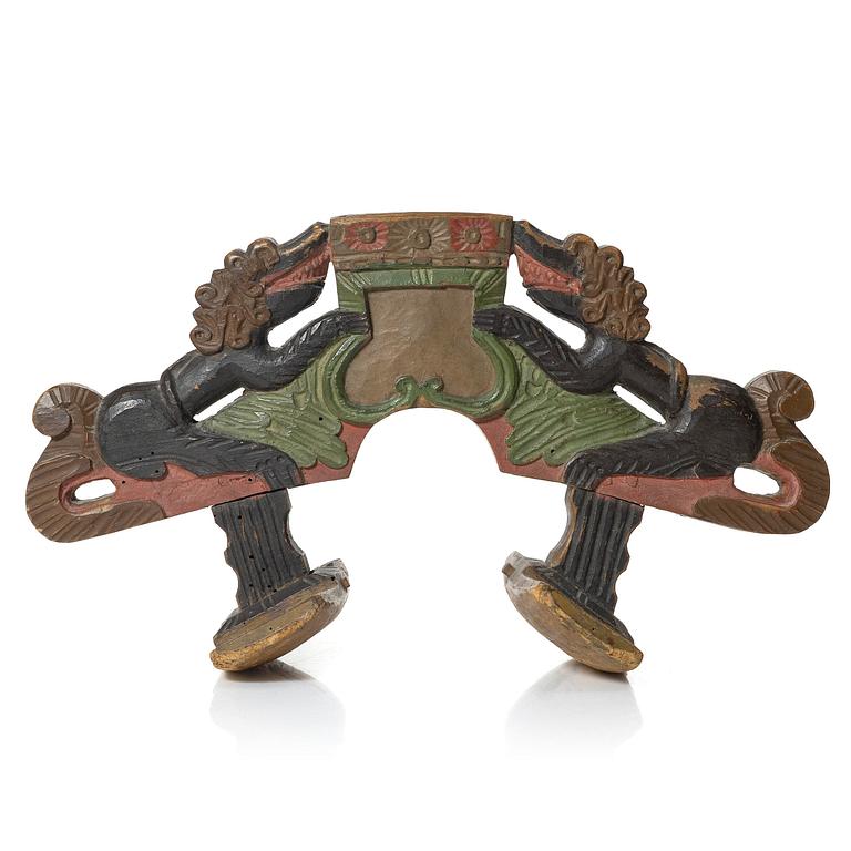 A Swedish carved and polychrome-painted part horse harness, 18th century.