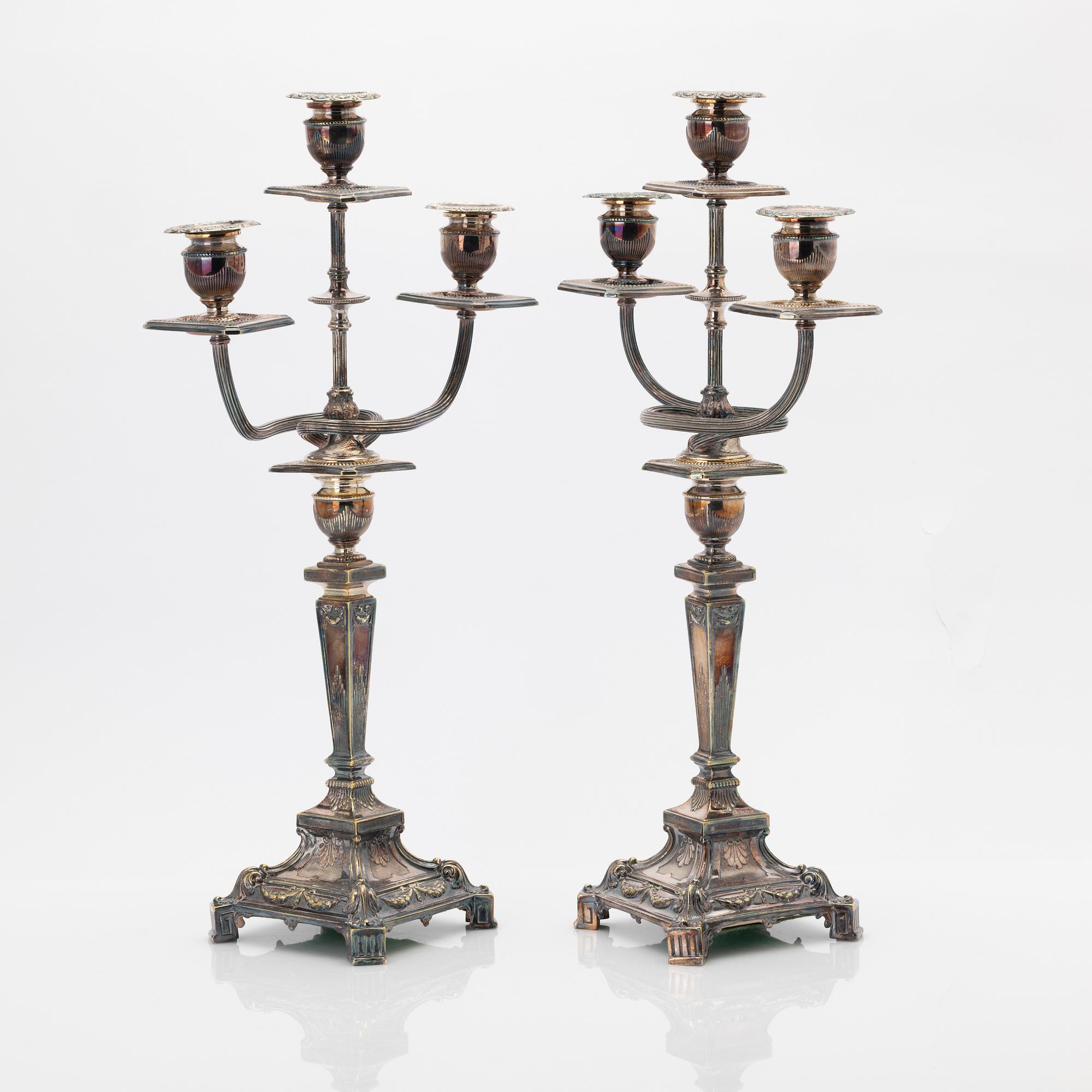 Pair of candelabra, nickel silver, Empire style, first half of the 20th century.