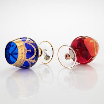 A set of six late 20th century Murano glasses, Italy.