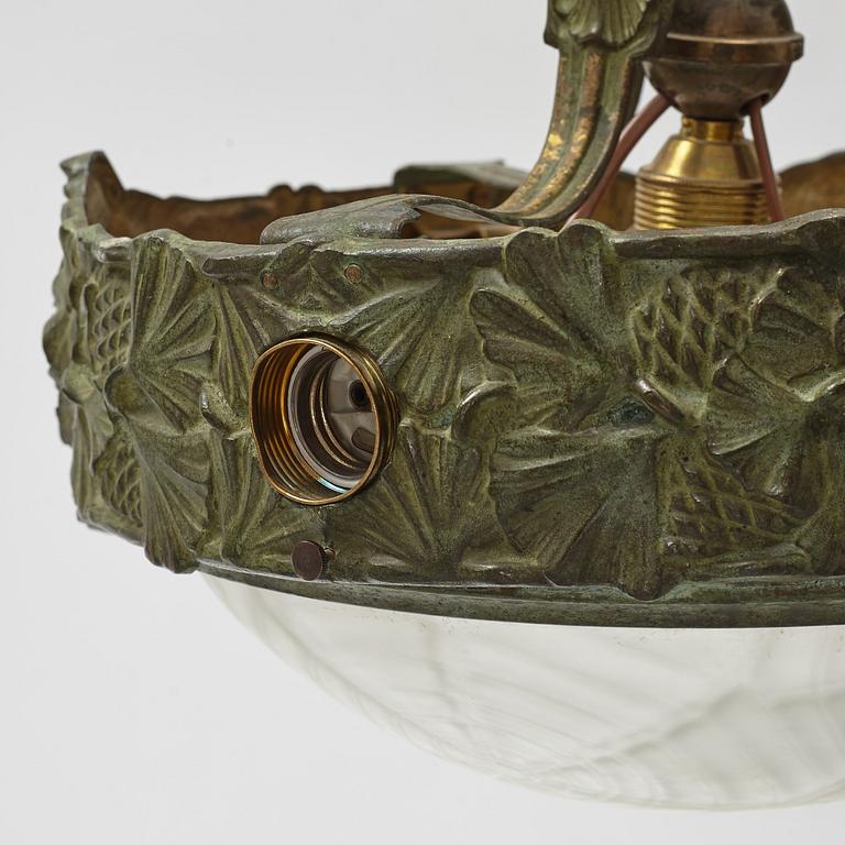 A patinated bronze Jugend ceiling light from Böhlmarks, 1907-24.