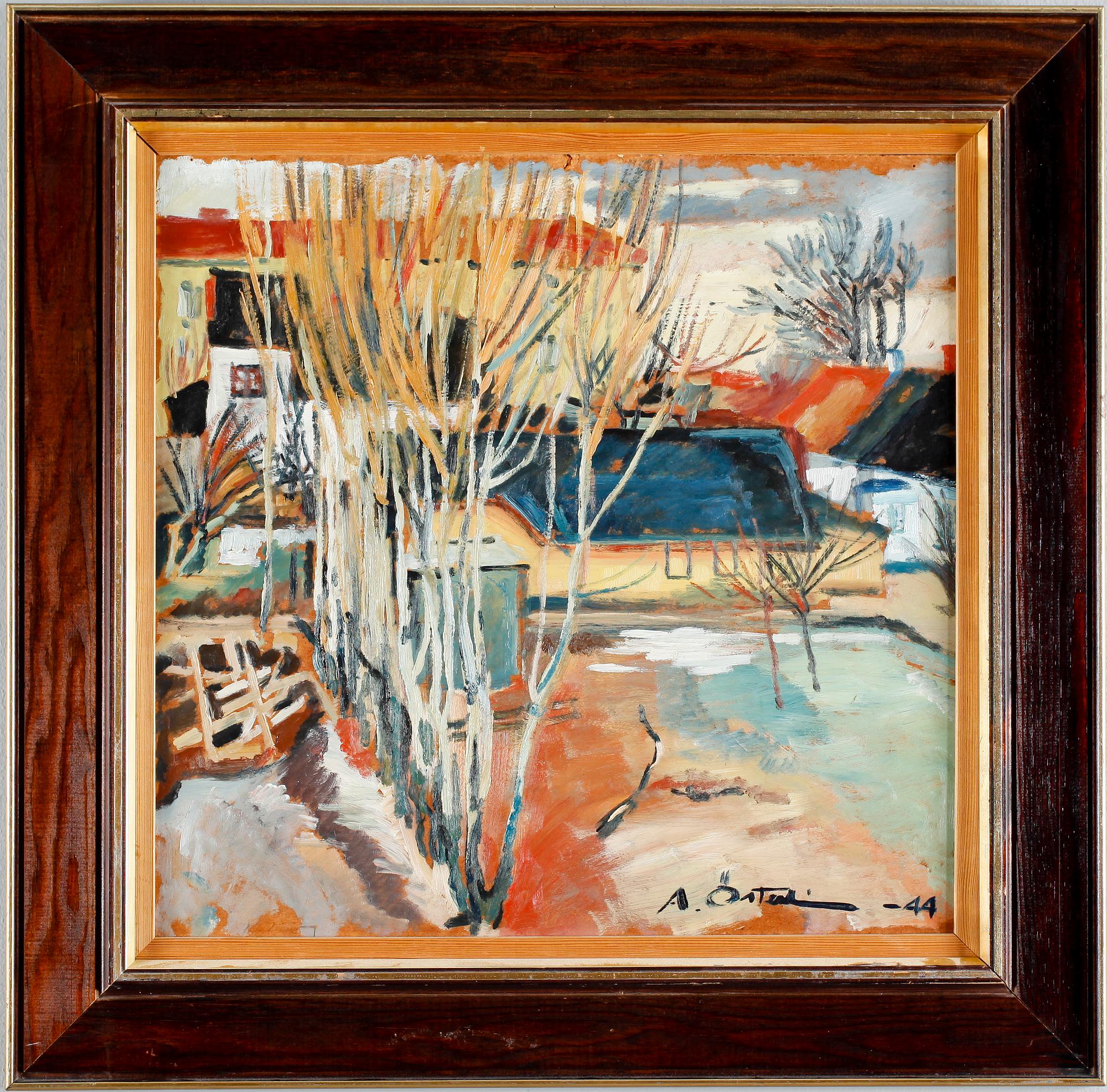 OKÄND KONSTNÄR, olja på pannå, otydligt signerad och daterad -44.