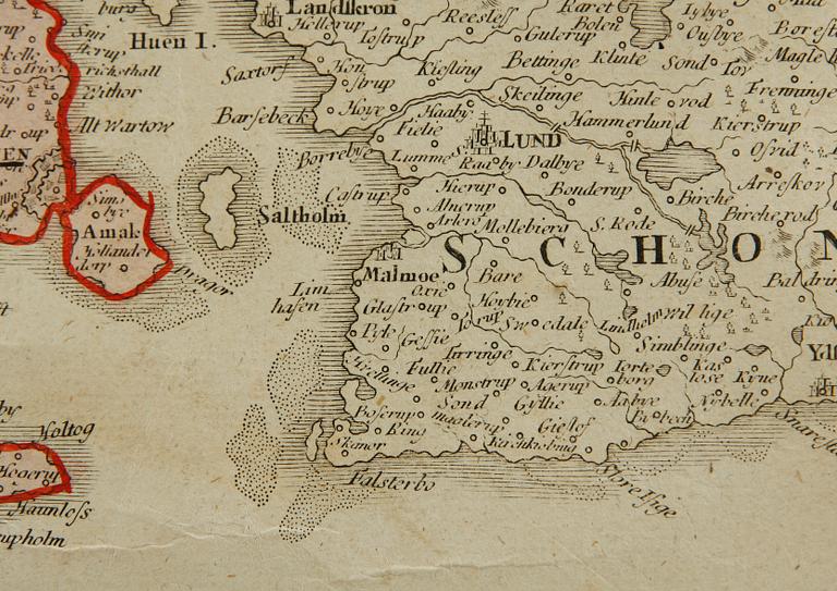 KARTOR, 2 st, kolorerade. Jo. Baptista Homann. Danmark. 1700/1800-tal.