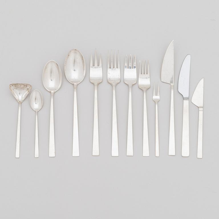 Bertel Gardberg, a 110-piece set of "Birgitta" silver cutlery, marked BG, Hopeatehdas oy, Helsinki 1956-65.