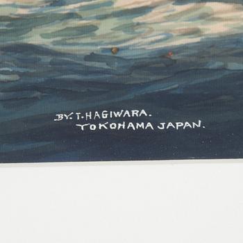 T HAGIWARA, akvarell/gouache med täckvitt, signerad T. Hagiwara, Yokohama, Japan.