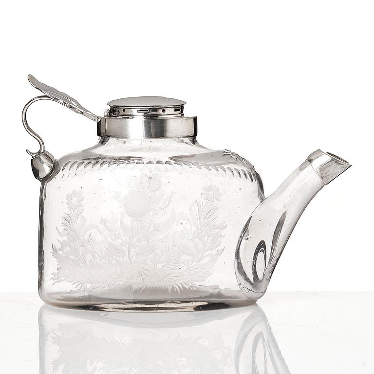 A Swedish glass and silver jug, unclear makers mark, around 1800.