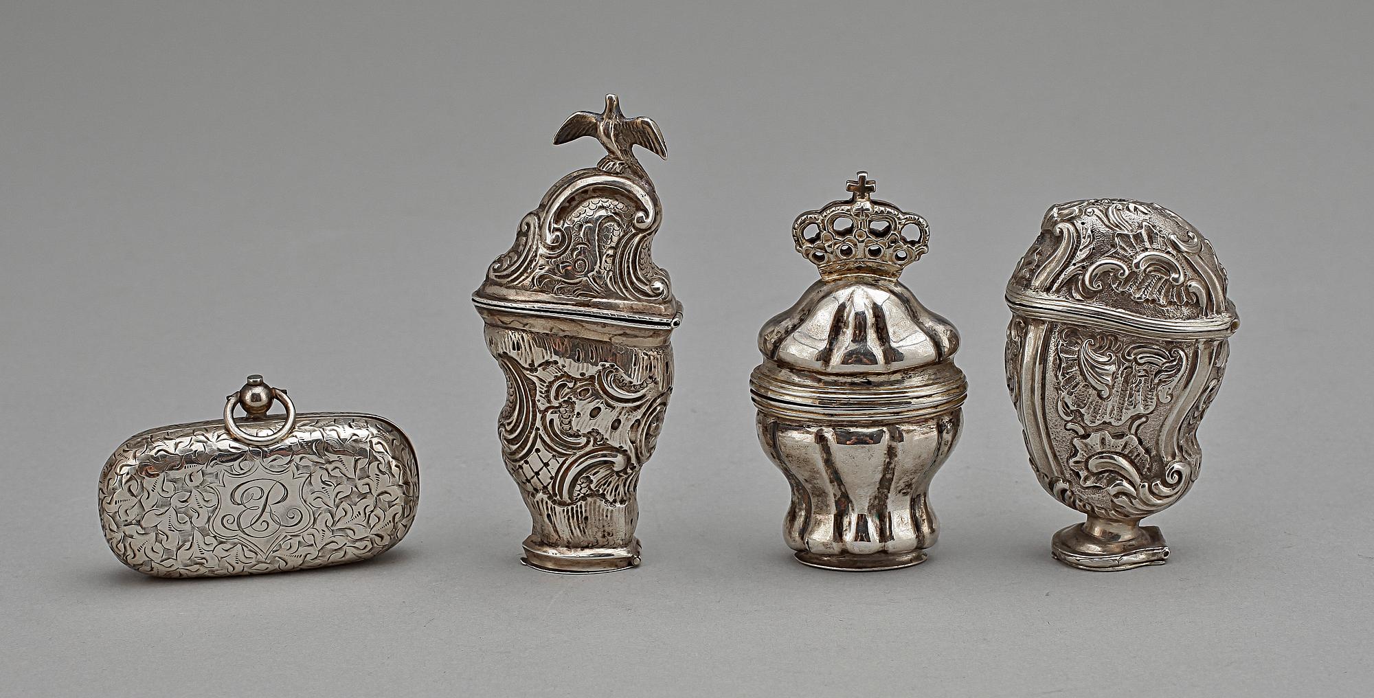 DOSOR, 4 st, silver, 1800/1800-tal. Totalvikt 129 g.