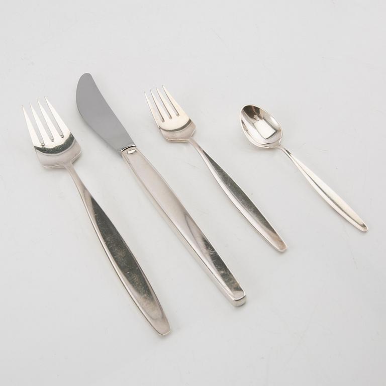 Tias Eckhoff, silver cutlery 48 pcs "Cypress" for Georg Jensen Copenhagen Denmark.