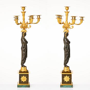 A pair of important six light Retour d`Egypt Empire candelabra.