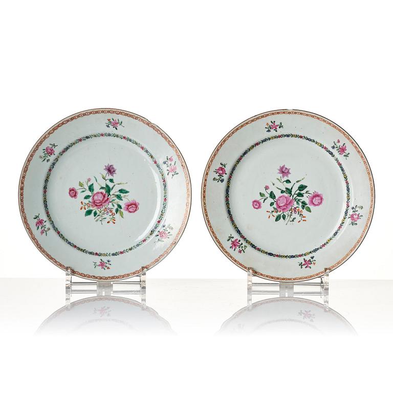 A set of six famille rose diner plates, Qing dynasty, Qianlong (1736-95).