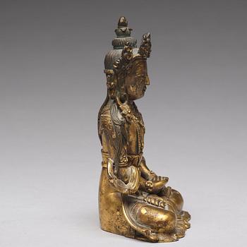 A gilt bronze figure of Amitayus buddha, Tibeto-Chinese, 18th Century.