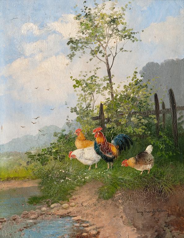A ROOSTER AND HENS.