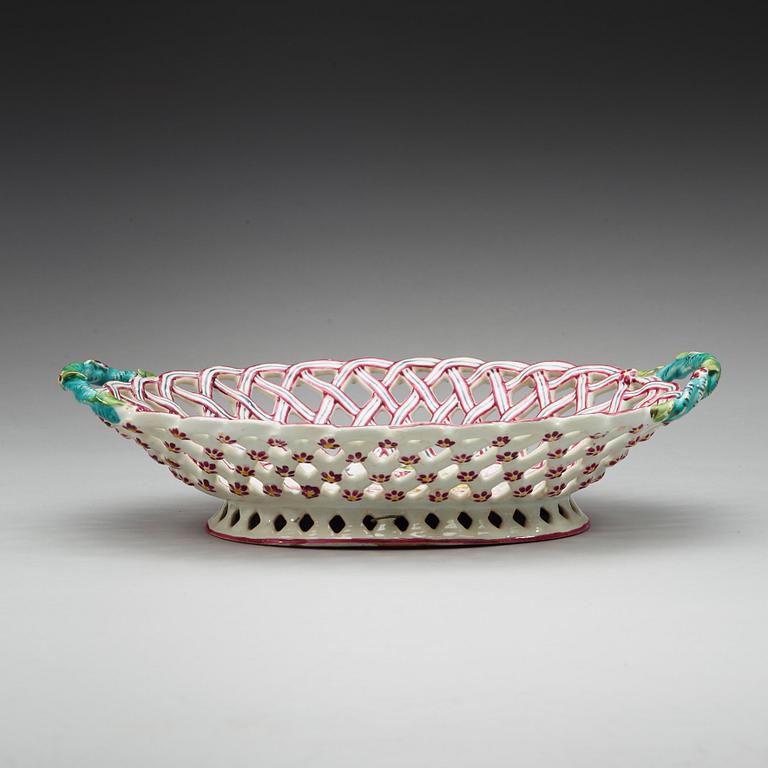 A German faience basket, 1770's, presumably Kiel or Stockelsdorf.