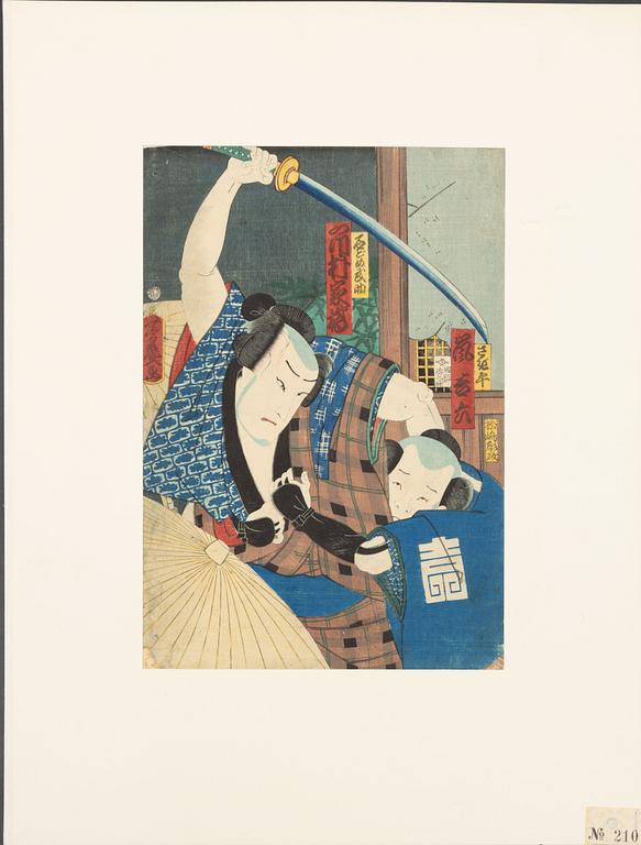 Utagawa Yoshiiku and Kuniteru, Kabuki actors.