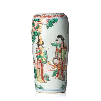 964. A Transitional wucai 'ladies and boys' vase, 17th century.