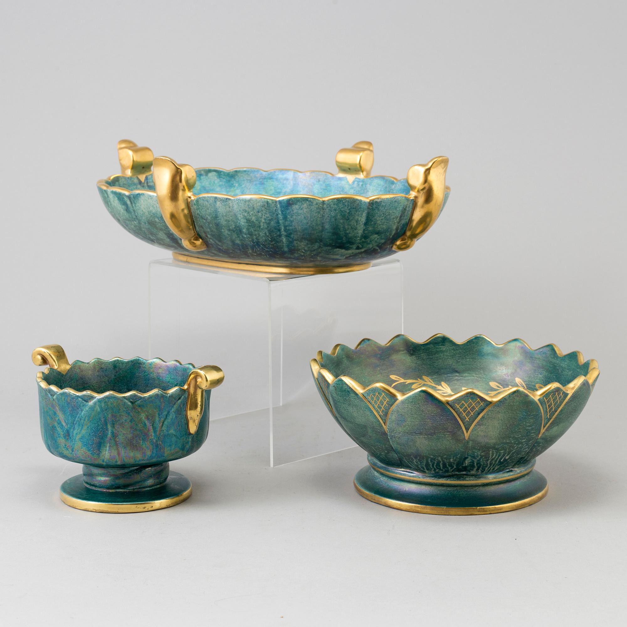 3 bowls by Josef Ekberg for Gustavsberg, 1920´s/30´s.