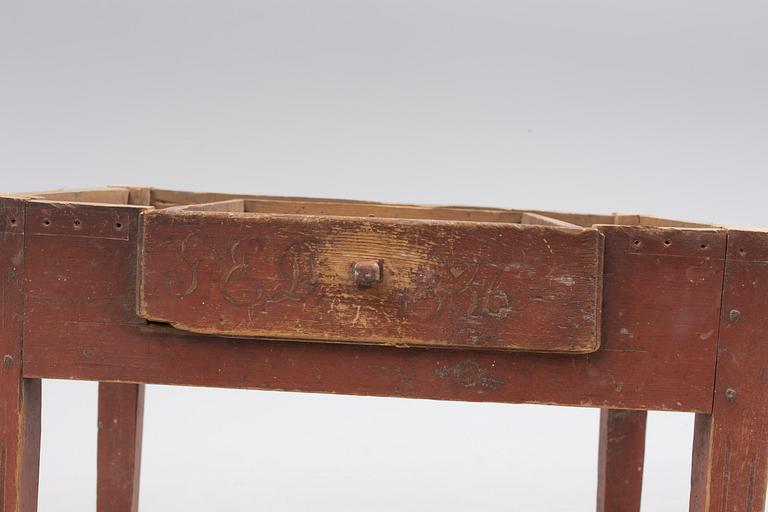 A painted folk art table from Hälsingland dated 1836.