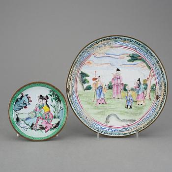 FAT 2 stycken, emaljerad mässing och koppar, Kina, 1800-1900-tal.