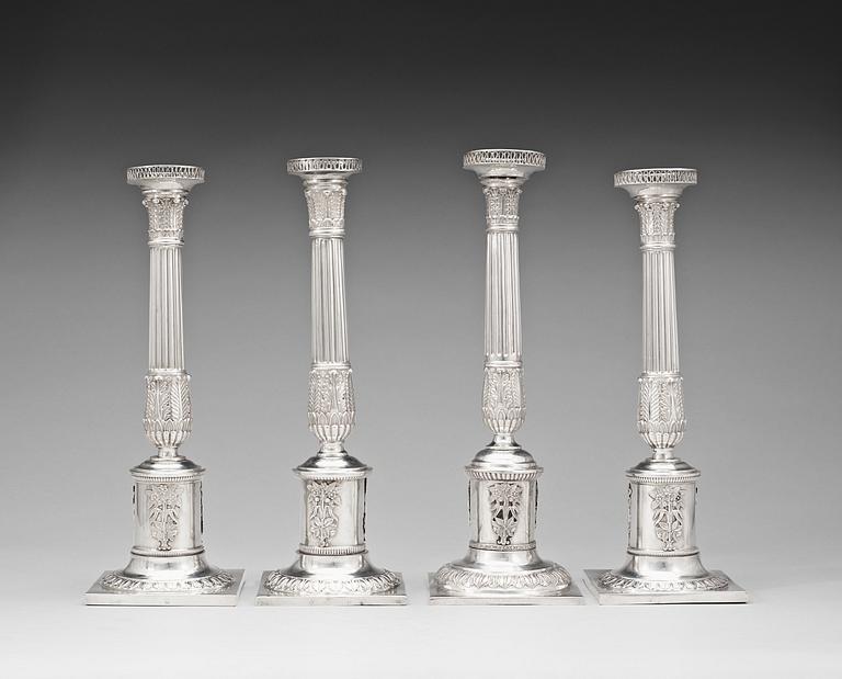 A matched set of four German 19th century silver candlesticks, marks of Altenburg.