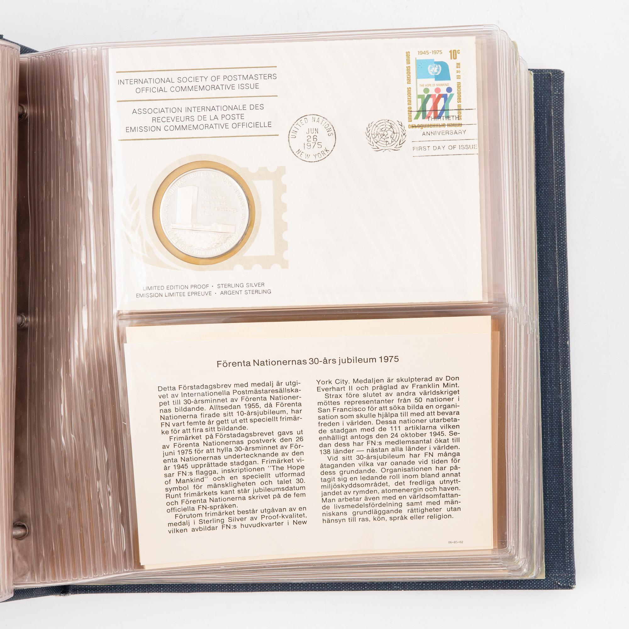 Samlarmynt, 36 st, sterlingsilver, International Society of Postmasters, jubileumsutgåva, 1975-1977.