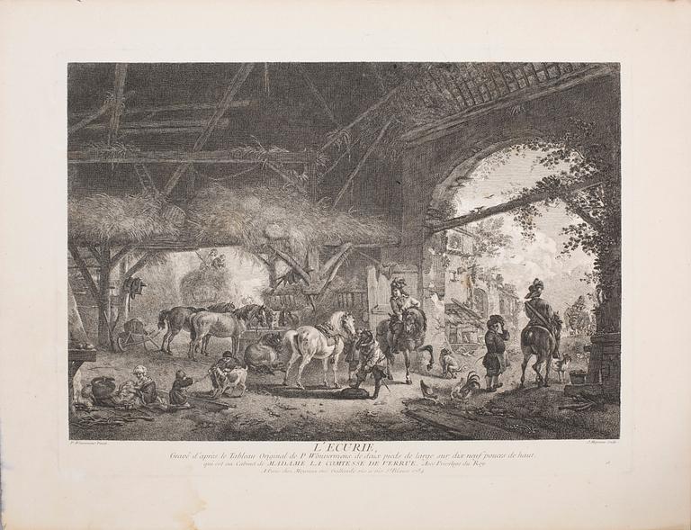 PHILIPS WOUWERMAN, after, six unframed coppar engravings, 18th century.