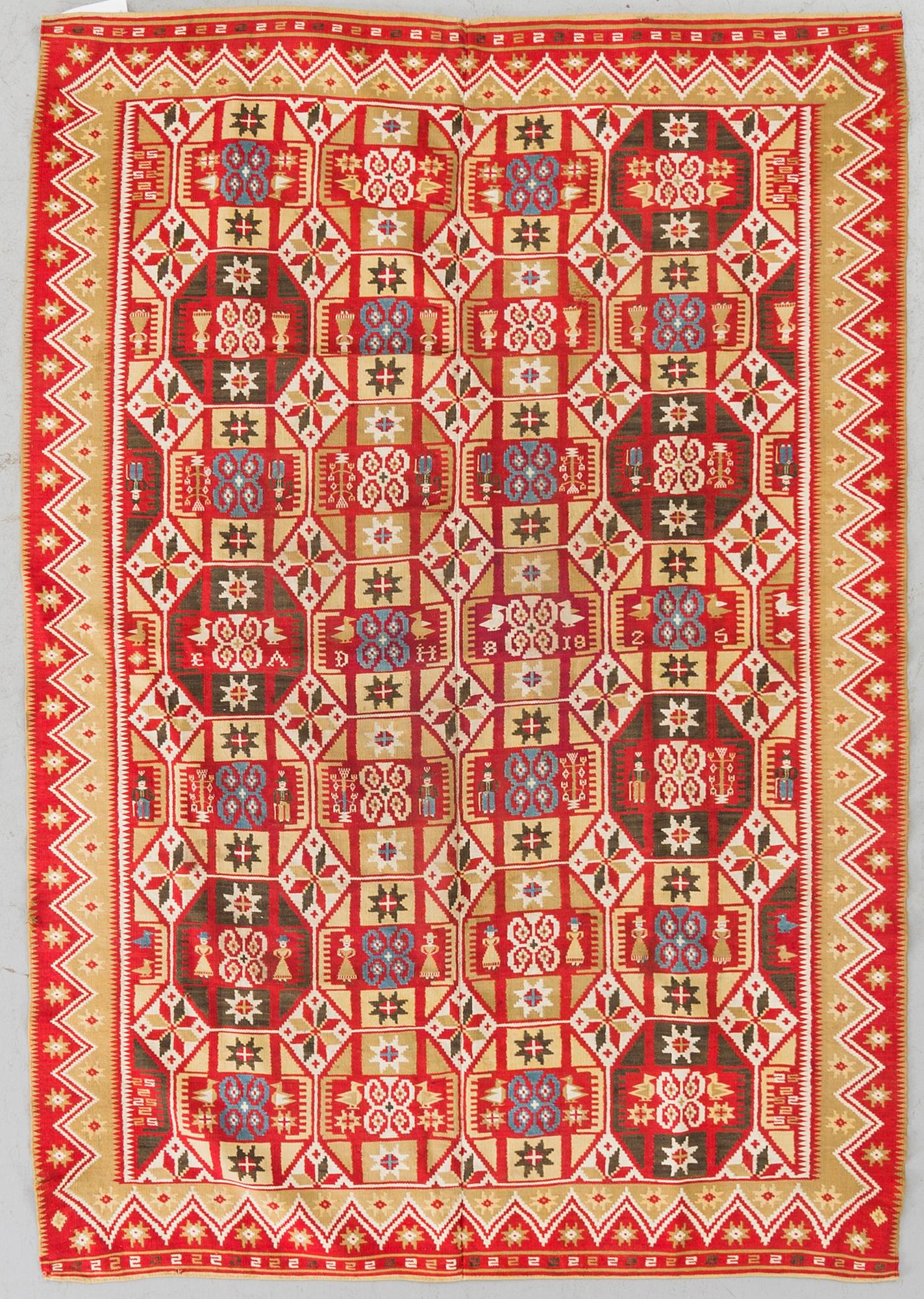 TAPESTRY, flat weave (röllakan). Ca 180 x 122 cm. Skåne 1825. Färs/Gärds/Villands
hrad.