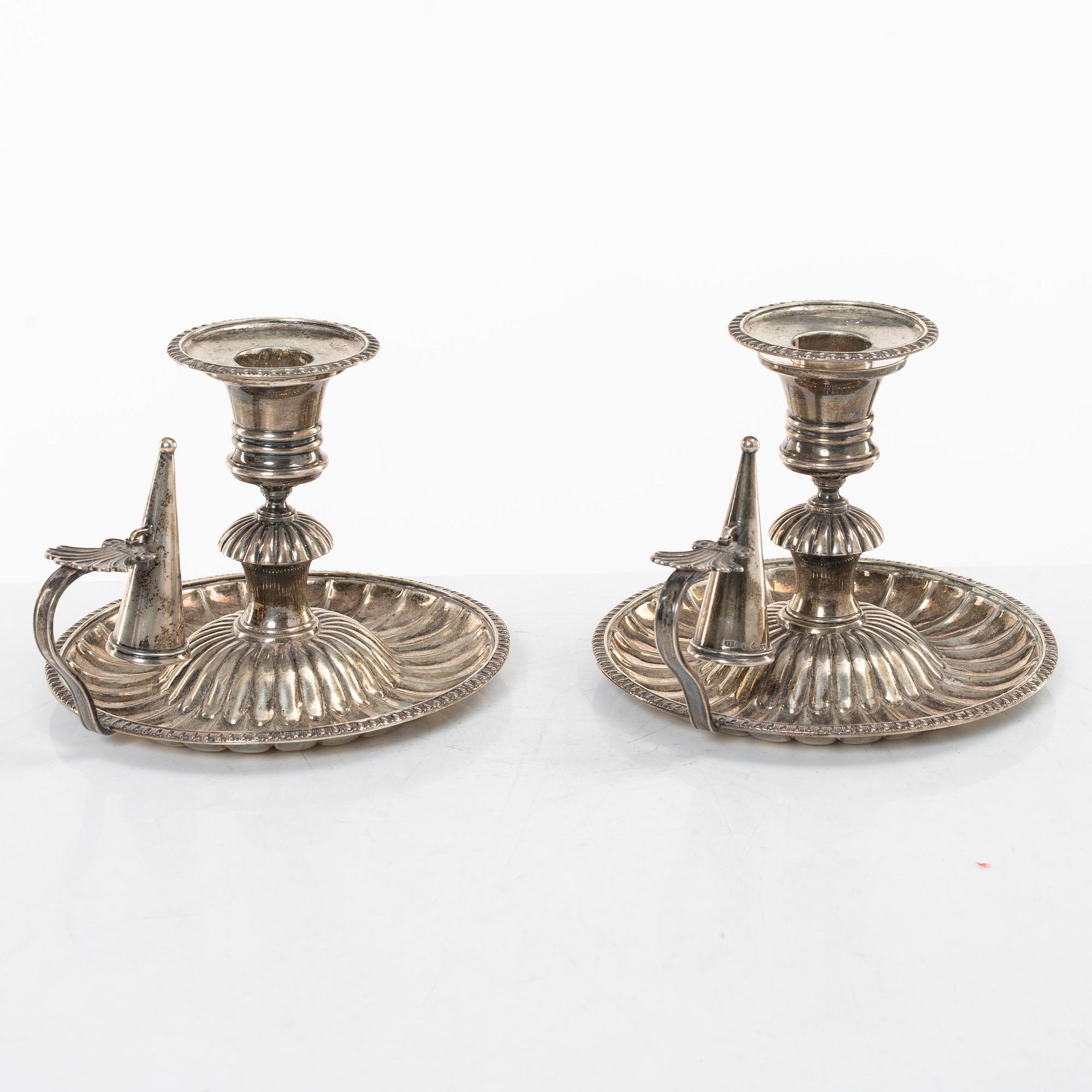 Johan Petter Grönvall, A pair of Swedish Empire silver chambersticks, mark of Johan Petter Grönvall, Stockholm 1831.