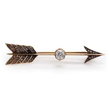 Brosch, gammal- och rosenslipade diamanter, 14K (56) guld. Ryssland, sekelskiftet 1800/1900.