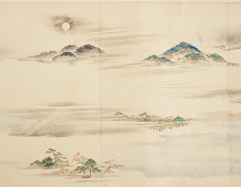 A Japanese Makimomo, ink and colour on paper, Meiji (1868-1912).
