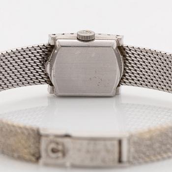 Omega, armbandsur, 18K vitguld med briljantslipade diamanter.