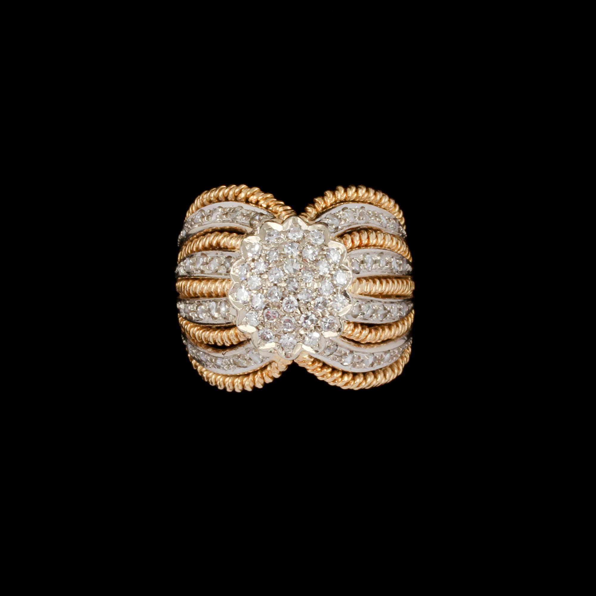RING, 14k guld med åttkantslipade och rosenslipade diamanter. Vikt 10 g.
