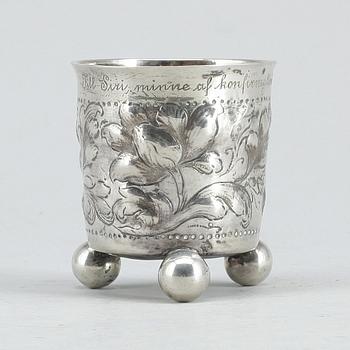 BÄGARE, silver, troligen barock, 1700-tal. Vikt ca 80g.