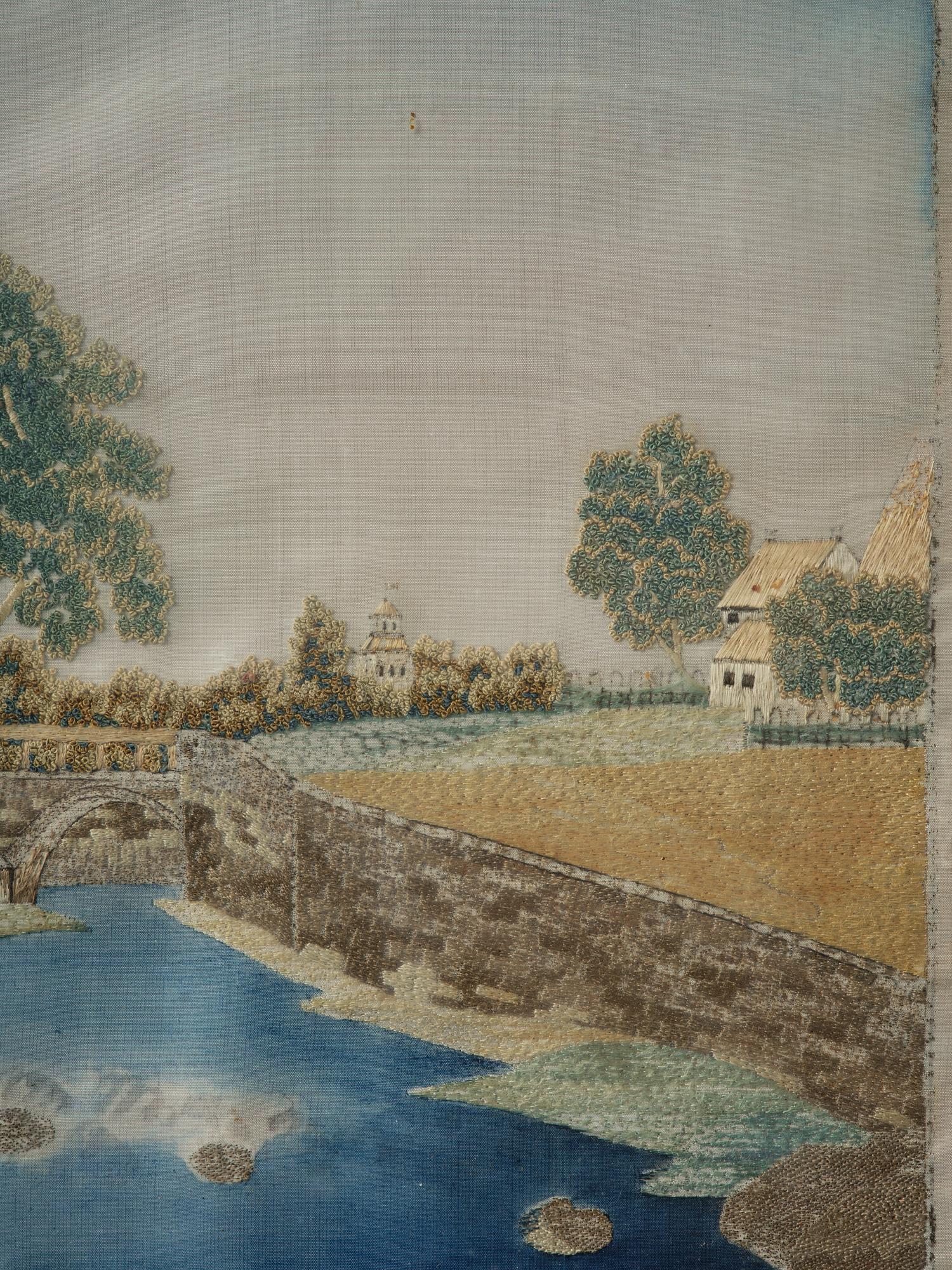A Swedish Empire giltwood framed silk embroidery, early 19th century.