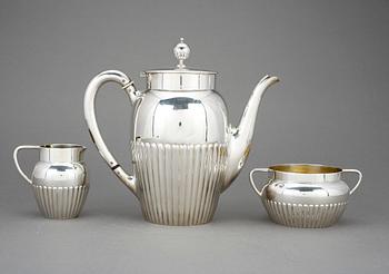 KAFFESERVIS, 3 delar, silver, GAB, Stockholm, 1927 - 1931. Vikt ca 959 gram.