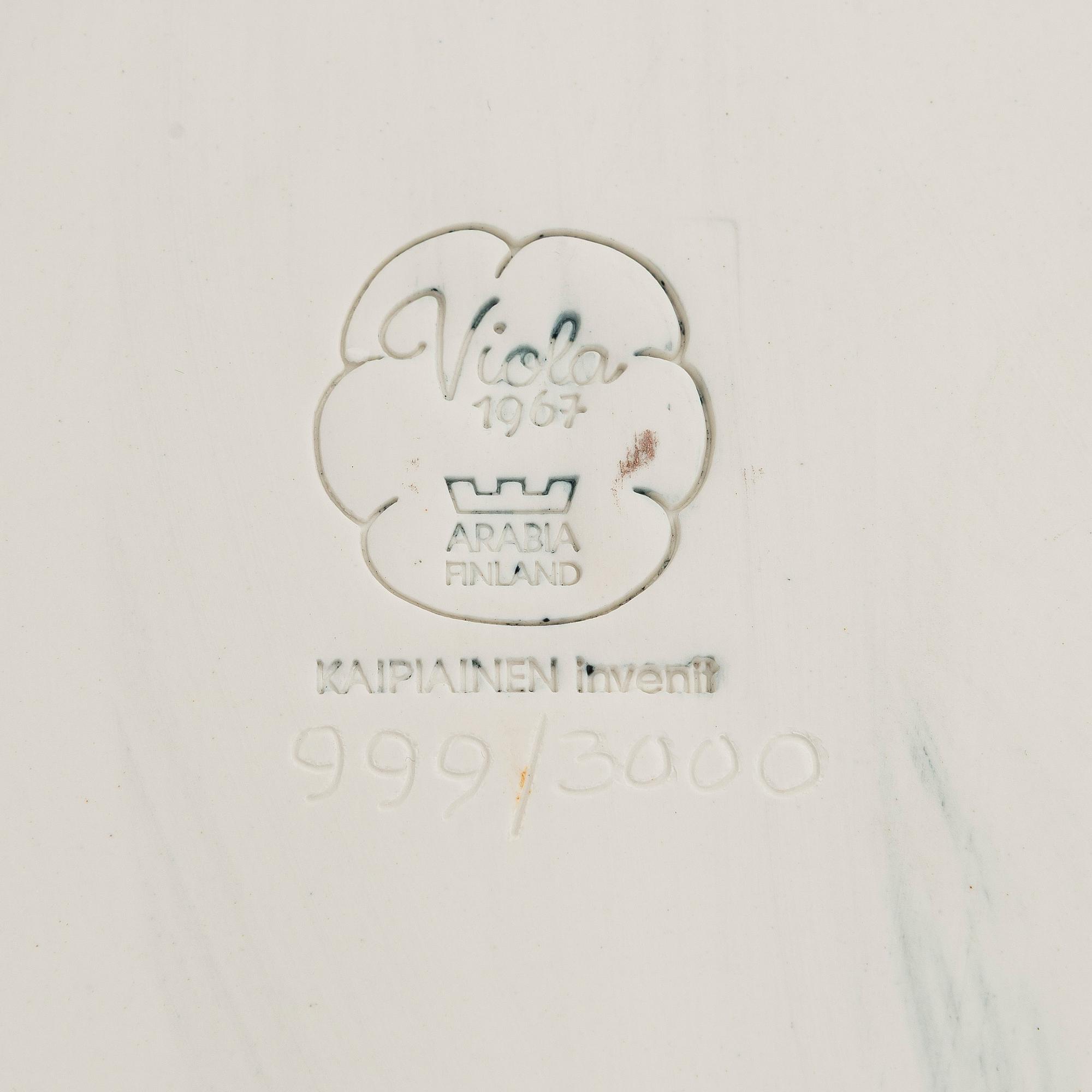 Birger Kaipiainen, a ceramic plate, stamped 'Viola' 1967 Arabia Finland Kaipiainen Invenit' and numbered 999/3000.