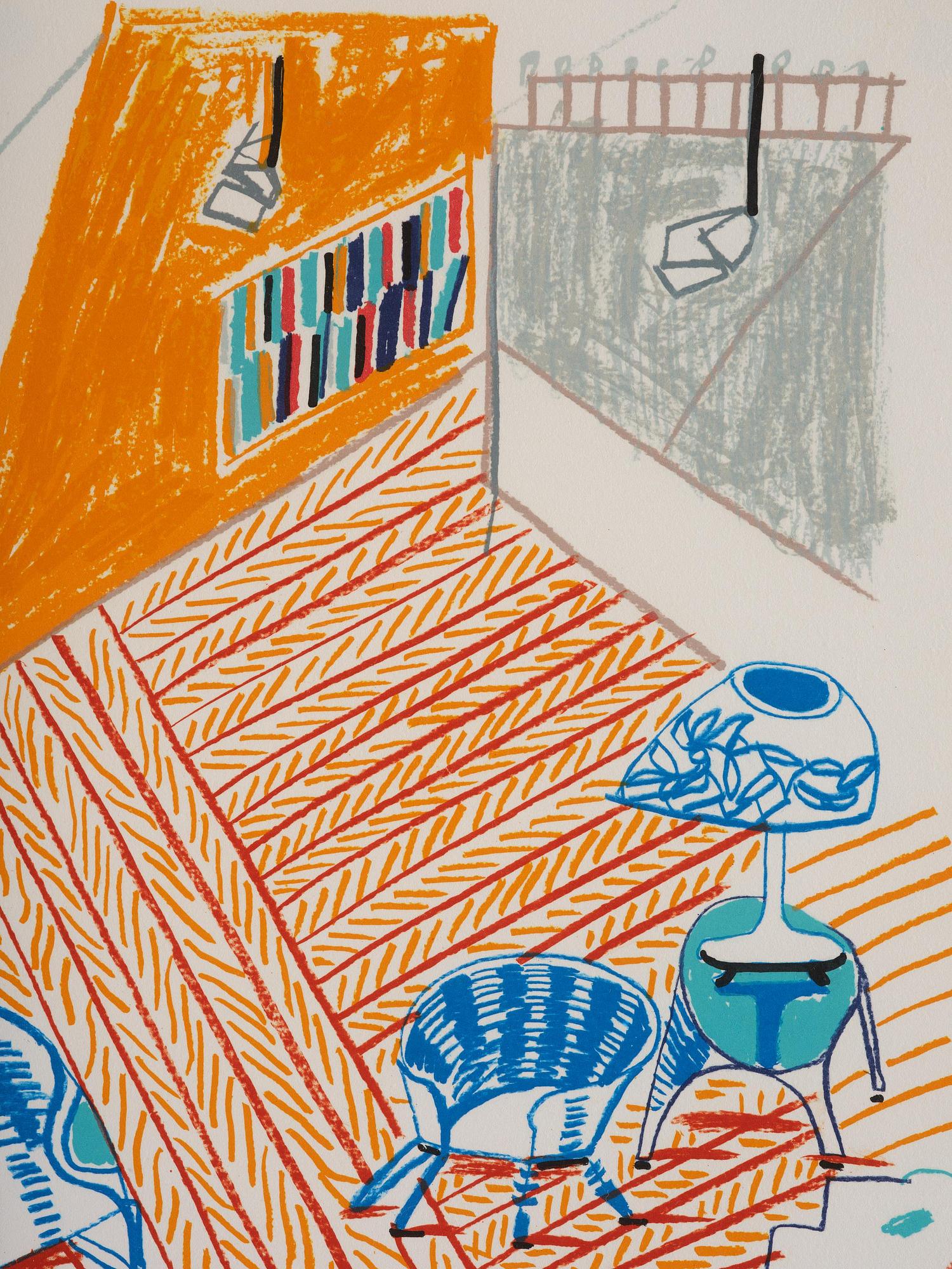 David Hockney, "Pembroke Studio with Blue Chairs and Lamp" from: "Moving Focus".