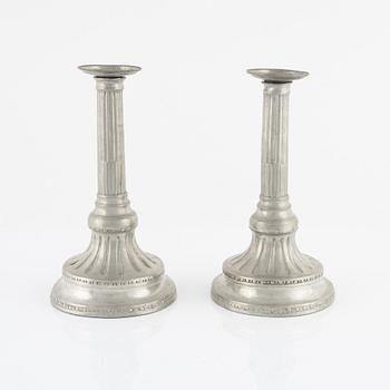 A pair of Gustavian pewter candlesticks by Carl Gustaf Malmborg, Stockholm.