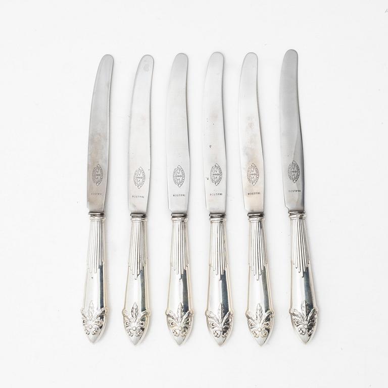 Matknivar, 6 st, silver, modell "Empire", GAB, Stockholm 1924.