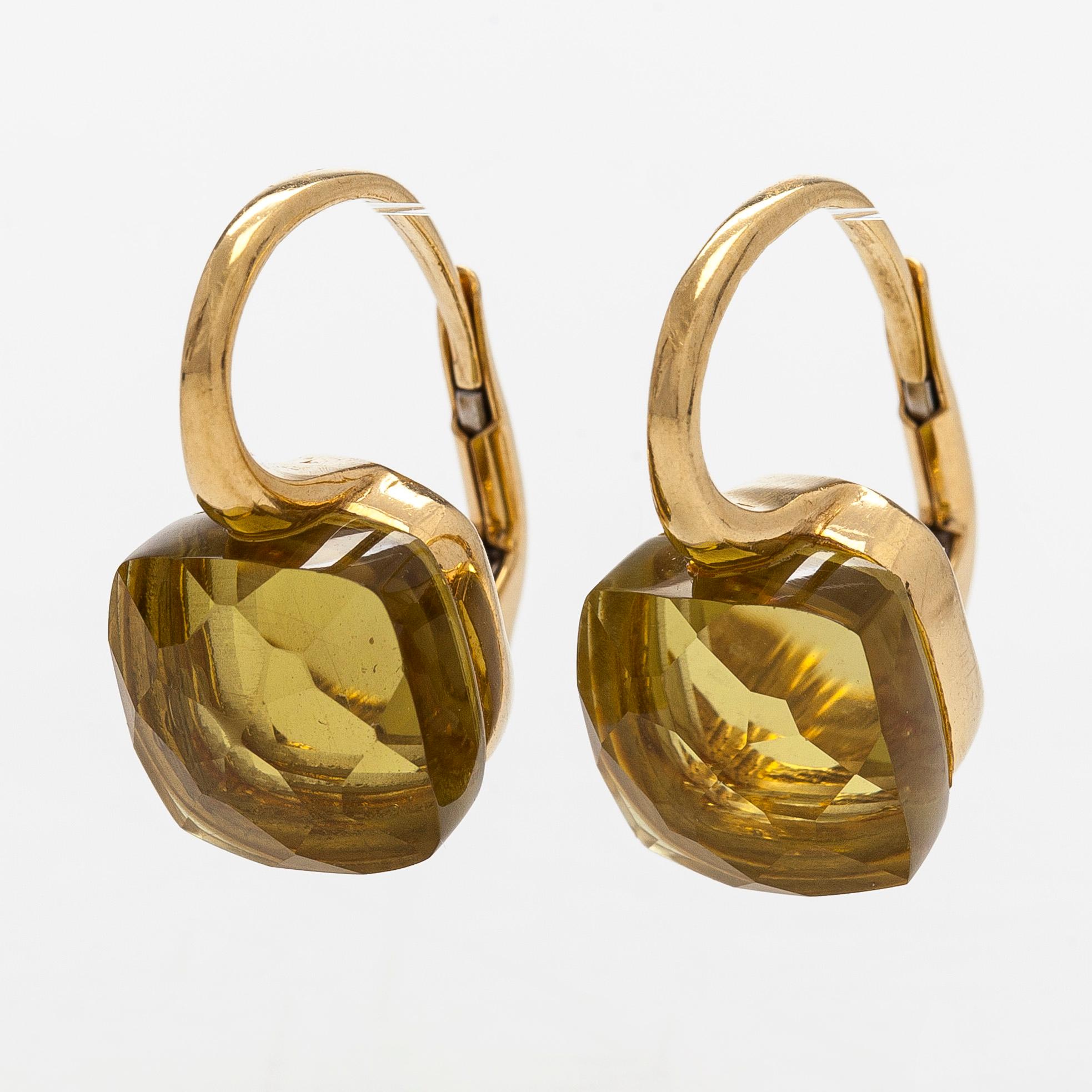 Örhängen, 18K guld med limekvarts/peridot, Italien.