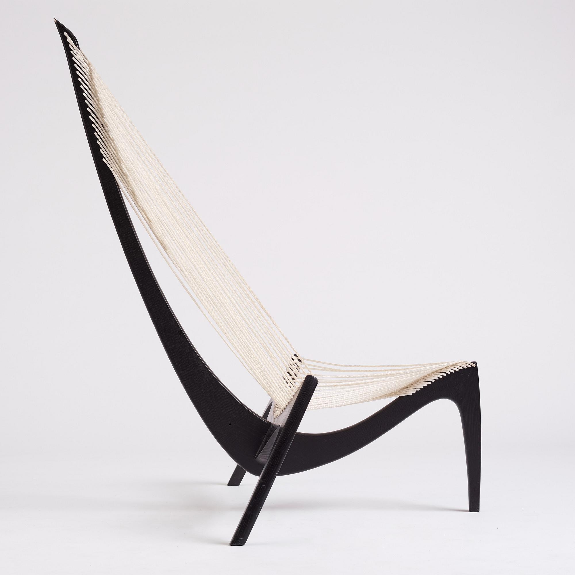 Jørgen Høvelskov, a black lacquered 'Harp' chair, Christensen & Larsen, Copenhagen, Denmark 1970-1980s.