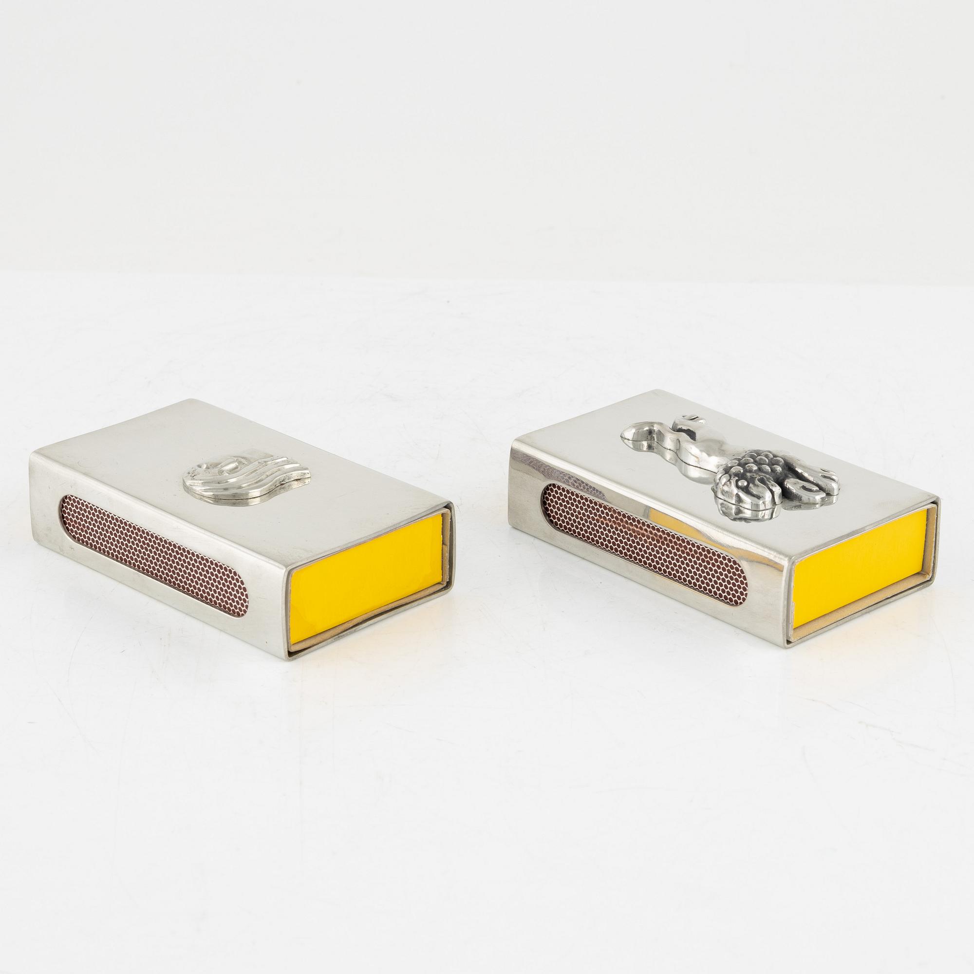 Two pewter match boxes, Firma Svenskt Tenn, Stockholm, Sweden, 1993.