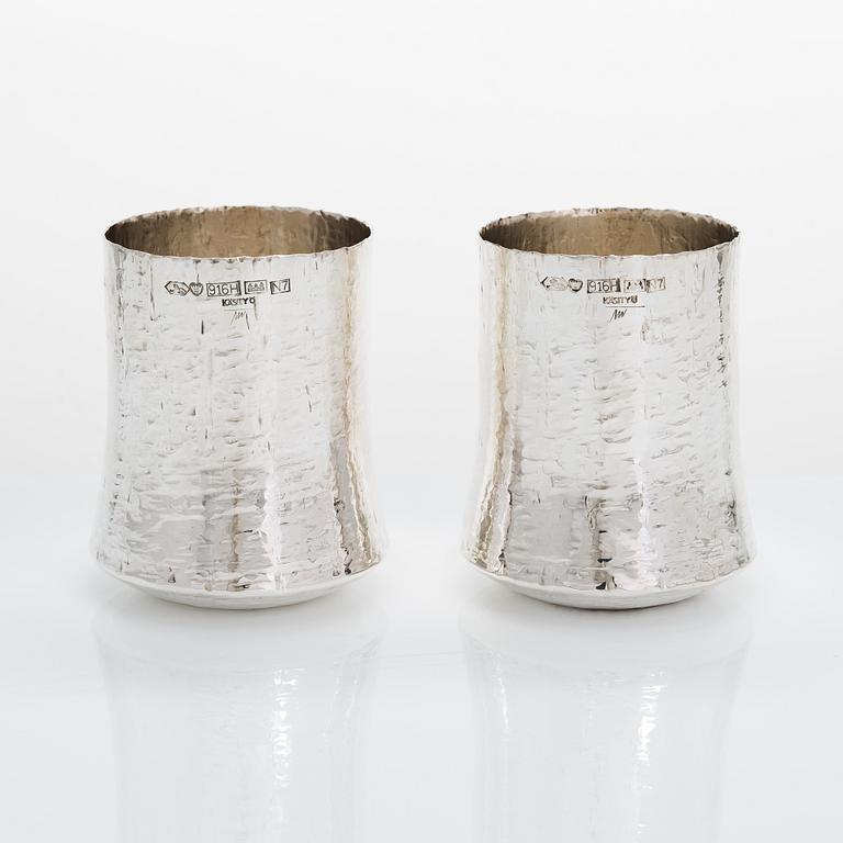 Tapio Wirkkala, a silver pitcher with six silver beakers, marked TW, Kultakeskus, Hämeenlinna Finland 1973 and 1966.