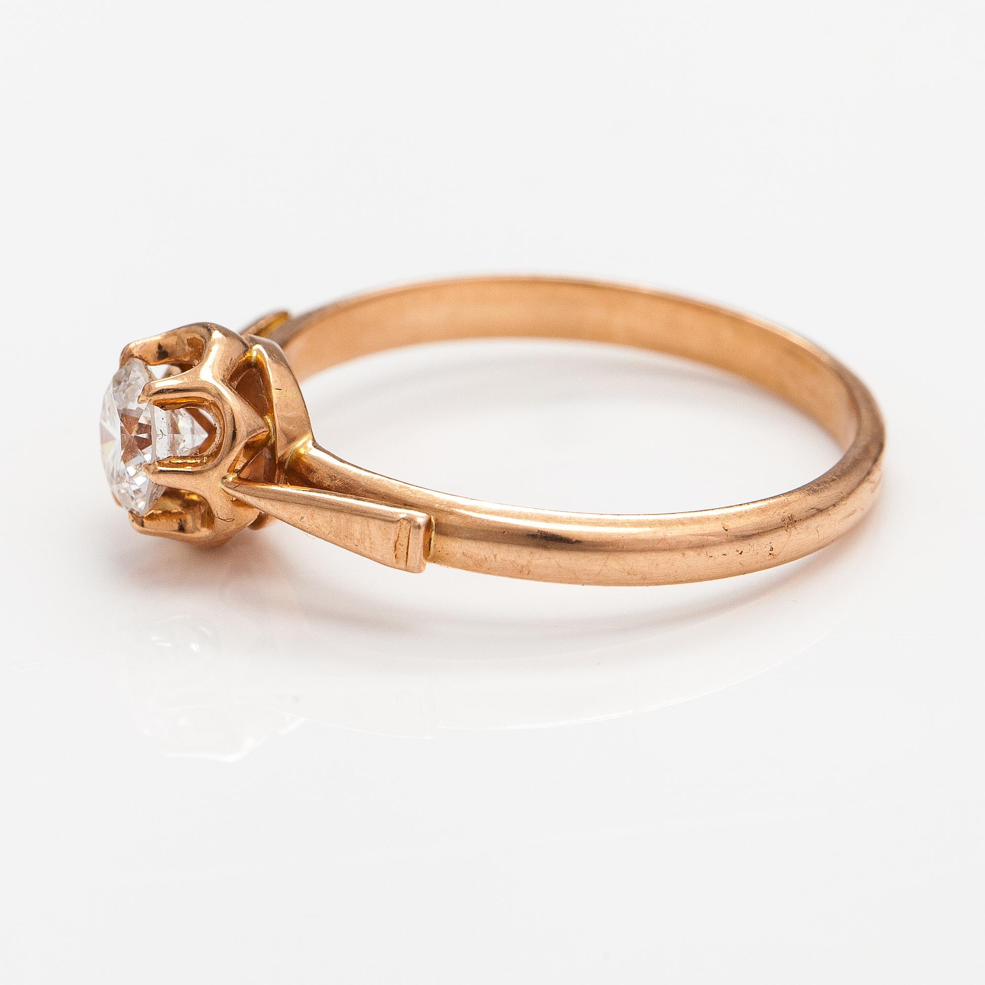 A 14K gold ring with a ca. 0.48 ct diamond. Soviet union.
