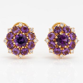 18K gold earrings "Catherine the great" with amethysts and diamonds ca. 0.40 ct in total. Ofelia Jewelry, Helsinki 1998.