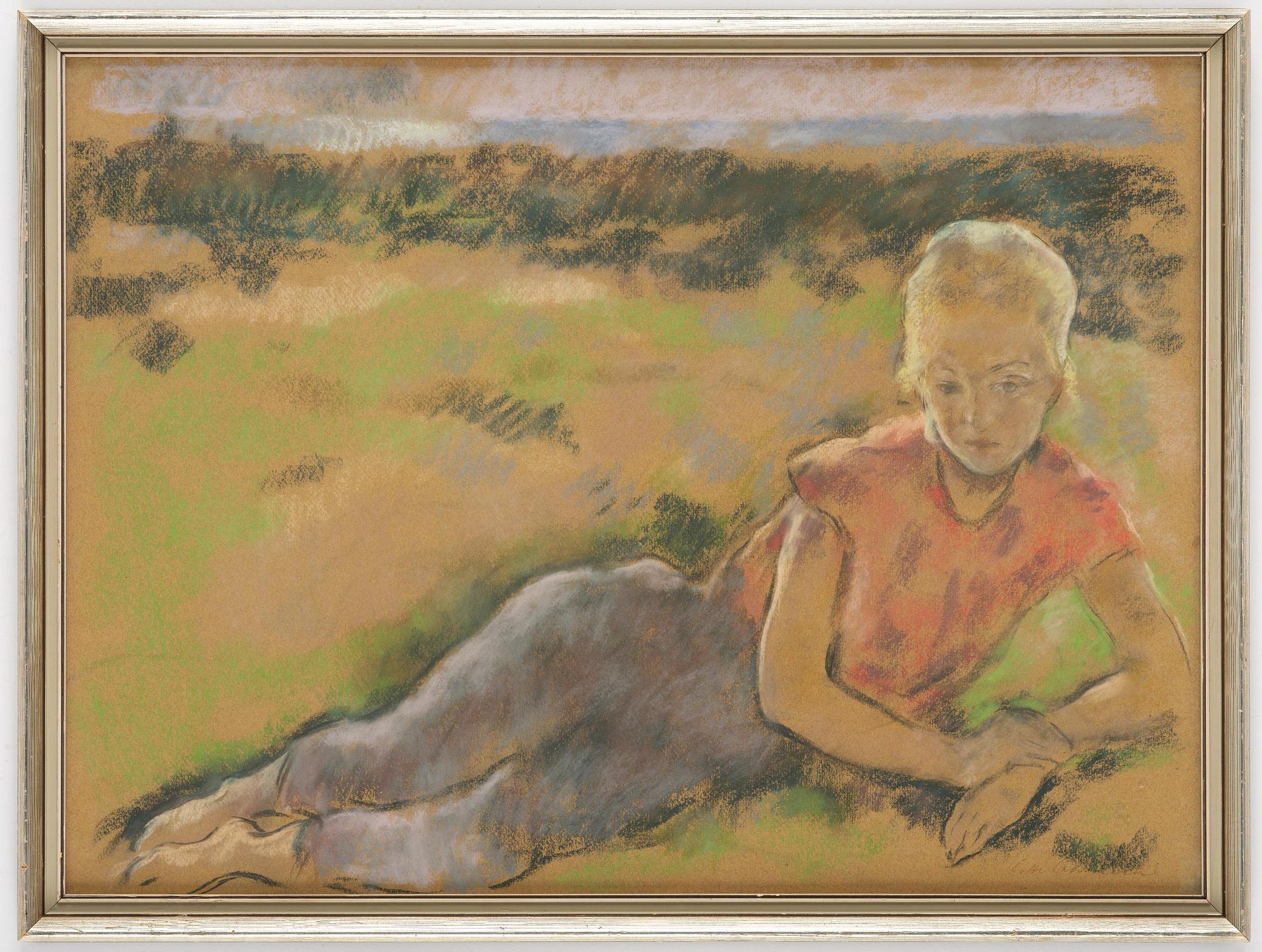 Lotte Laserstein, Resting girl in the grass.