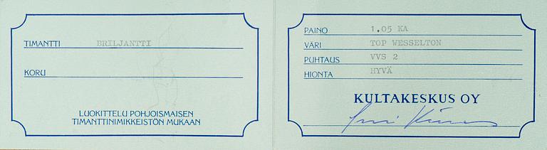 A DIAMOND, brilliant cut, TW (F-G) /VVS2 1,05 ct.