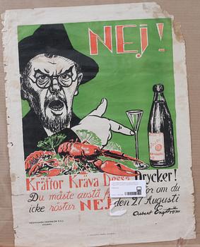 FÖRBUDSAFFISCHER, 2 st, Albert Engström och Albert Proessdorf, bl a utgivna av Propagandacentralen N.E.J, Göteborg 1922, tryckta hos A. Lindgren & Söner, Göteborg.